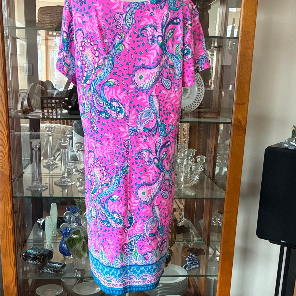Lilly Pulitzer Pink Paisley Shift Dress with Blue Accents XL - Picture 6 of 6